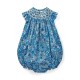 Coco Romper with White Horses Hand Smocking made with Liberty Margaret Annie Azure