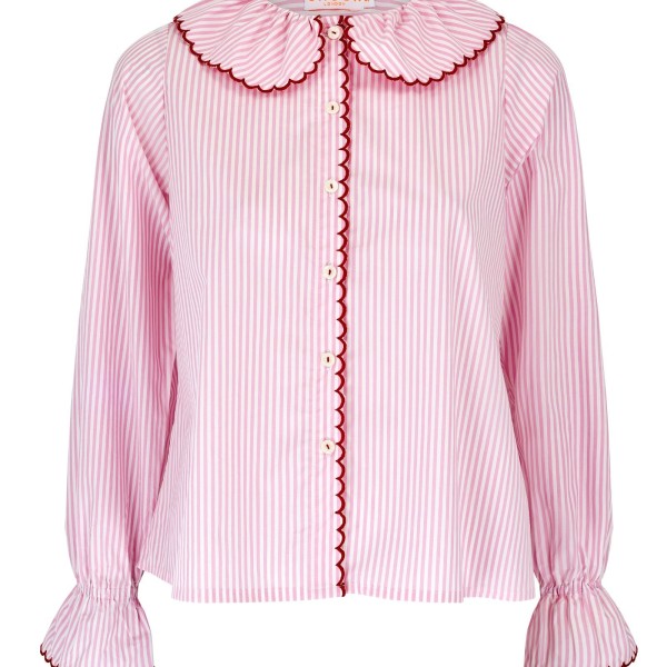 De Beauvoir Blouse Dolls House Stripe with Kiss Kiss Embroidery